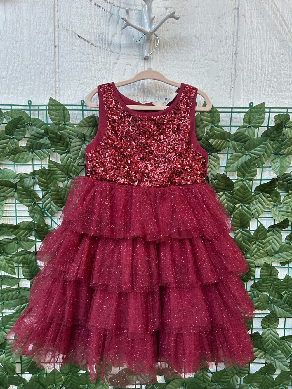 H&M Girls Sequin Tulle Dress 4T- Deep Red